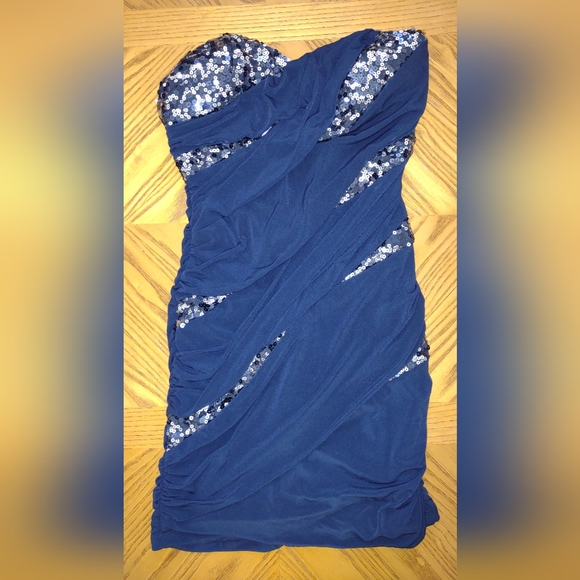 Deb navy blue sparkle mini prom dress - Picture 2 of 7